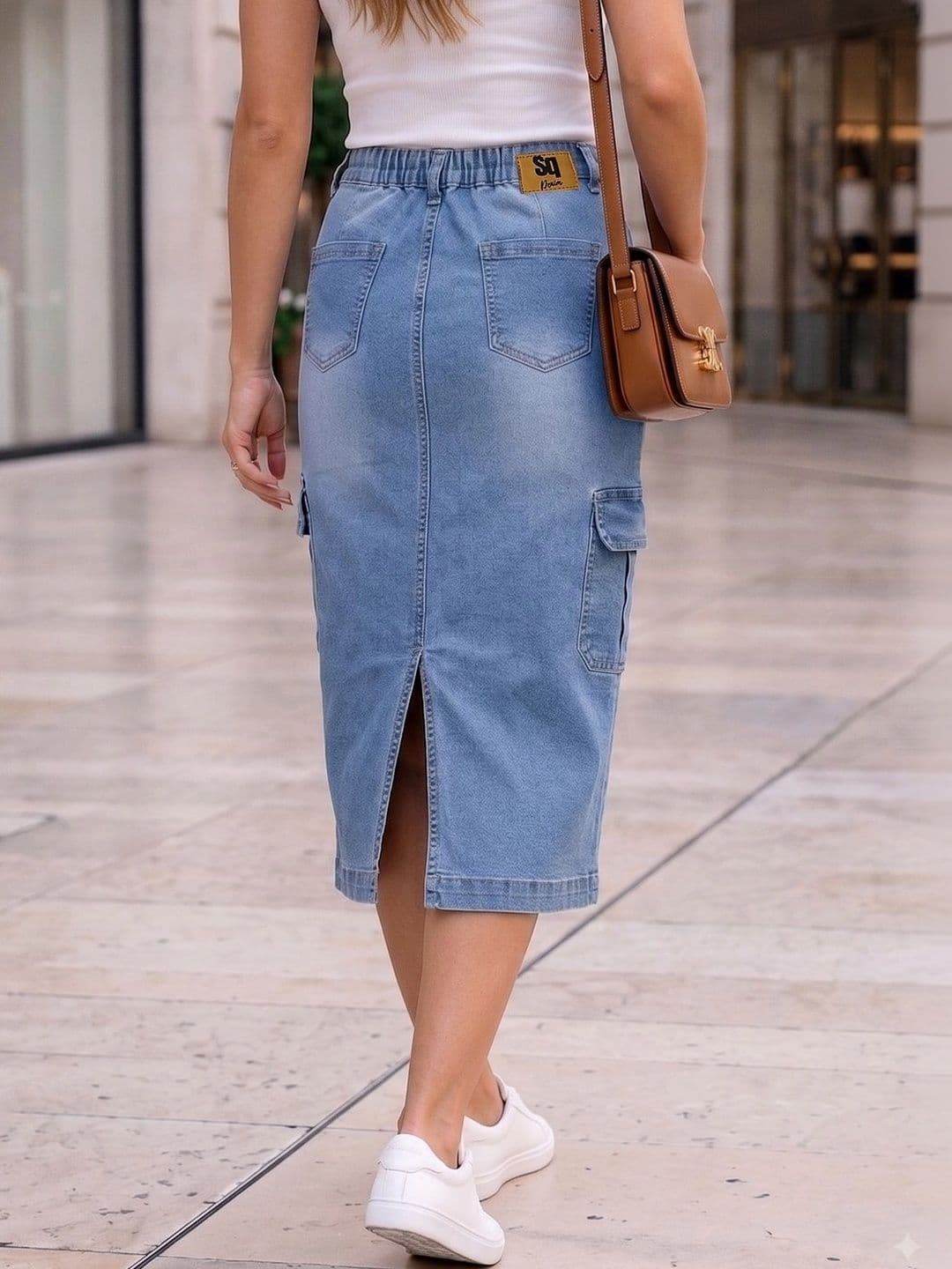 Style Quotient Women Sleek Utility Back Slit Midi Straight Skirt thumbnail 3