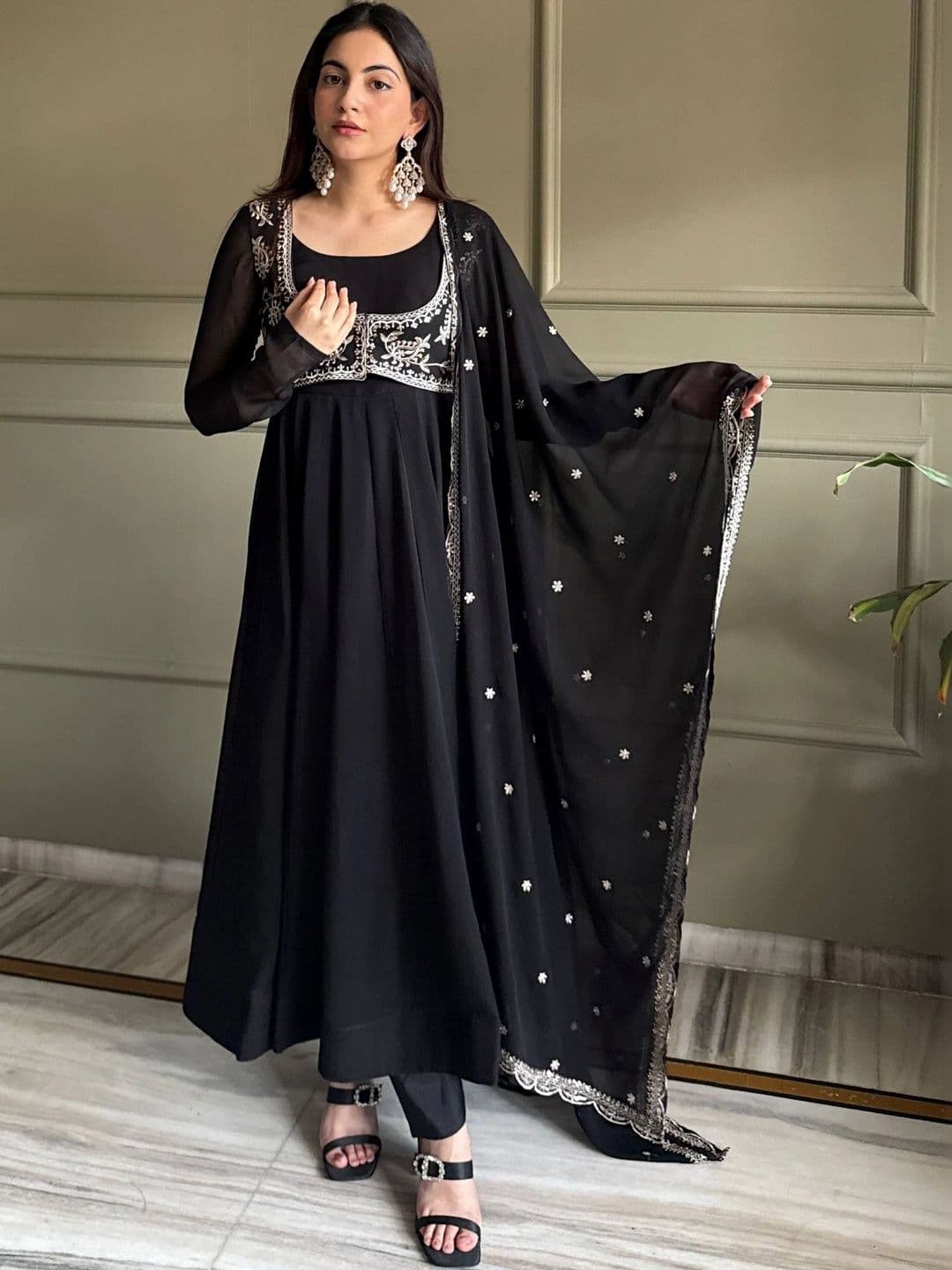 VASTRABELLA Women Ethnic Motifs Embroidered Regular Thread Work Kurta with Trousers & With Dupatta - view 1
