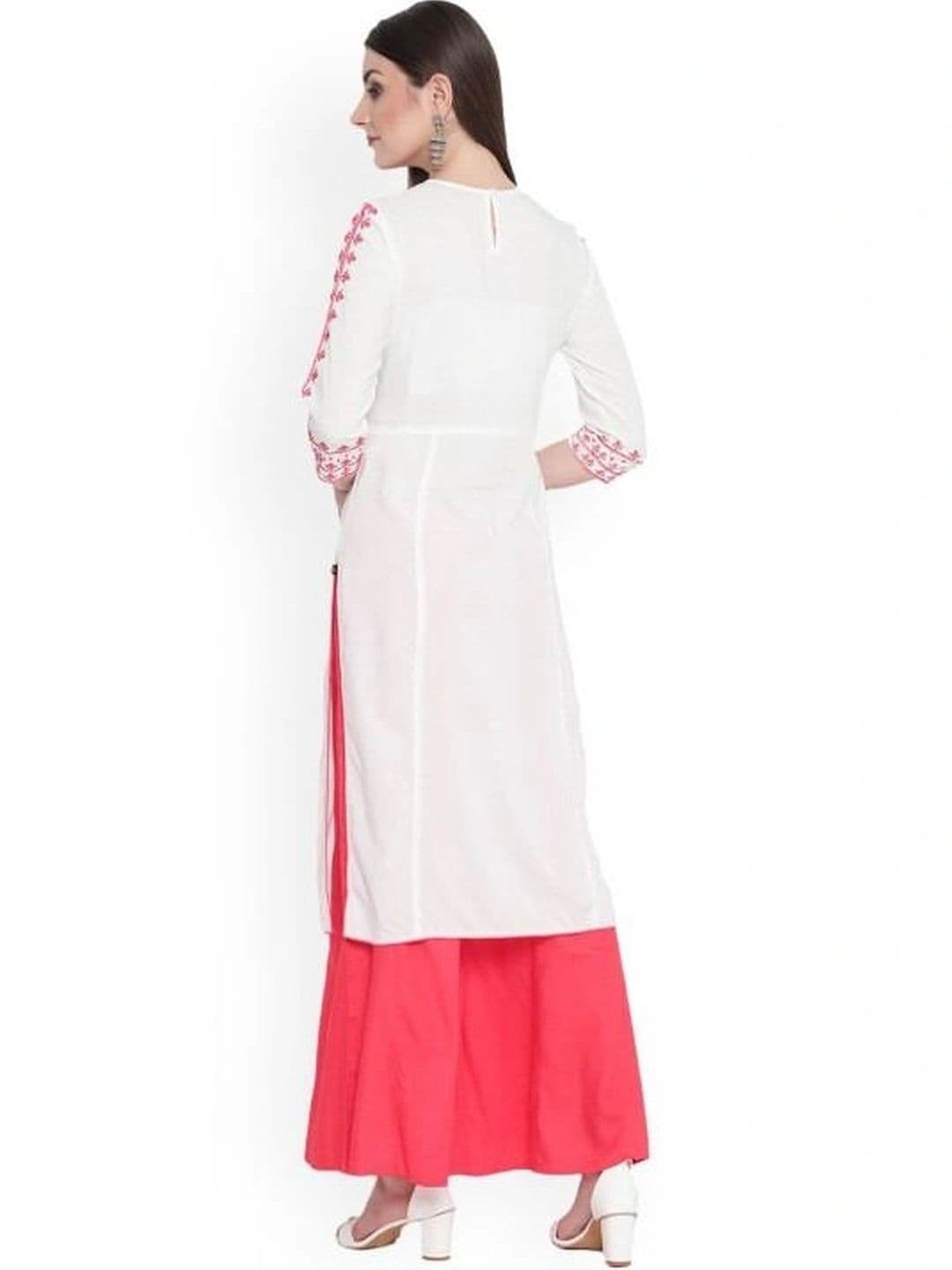SAVI Women Ethnic Motifs Embroidered Regular Thread Work Kurta with Palazzos thumbnail 2