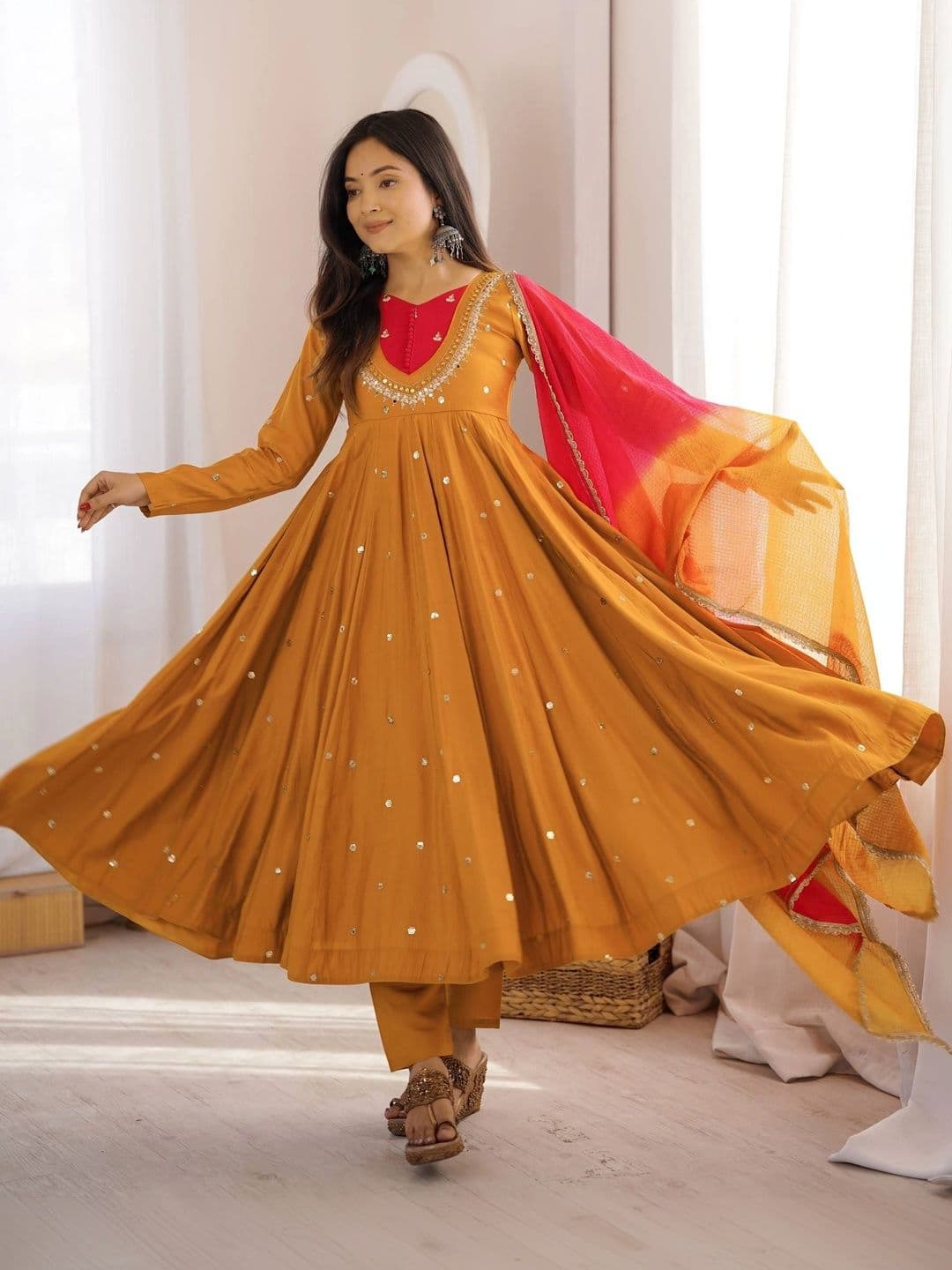 VASTRABELLA Women Empire Sequinned Kurta with Trousers & With Dupatta - view 1