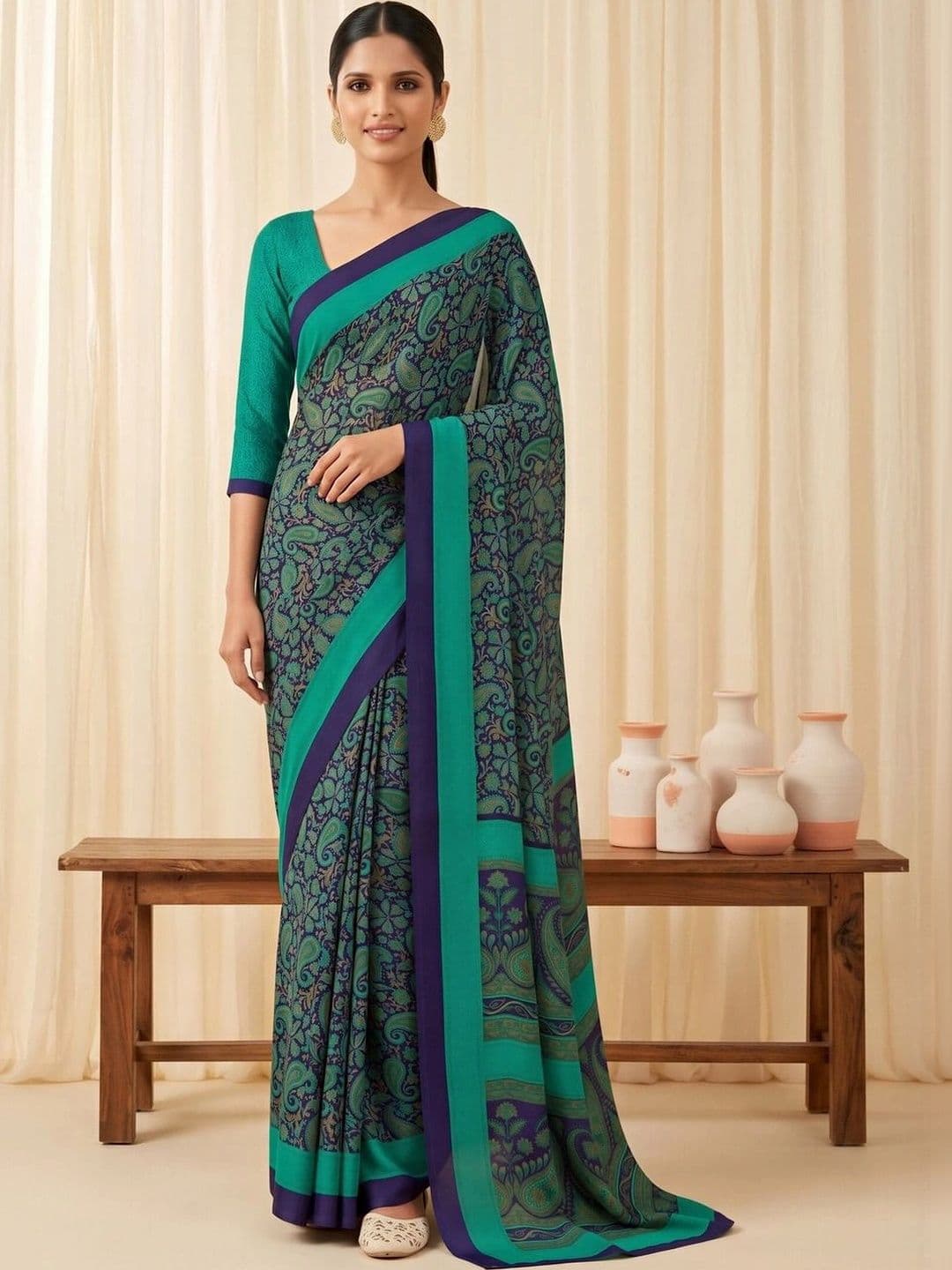 Saree mall Bagh Poly Crepe Designer Bagru Sarees - view 1