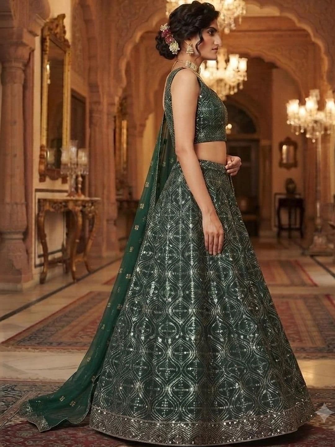 Indi Kal Embellished Sequinned Ready to Wear Lehenga & Blouse With Dupatta thumbnail 4