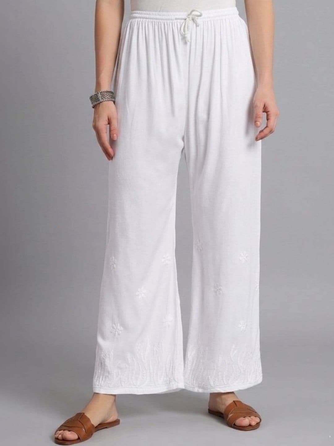 HERE&NOW Women's Chikankari Handloom Embroidered Wide-Leg Palazzos - view 1