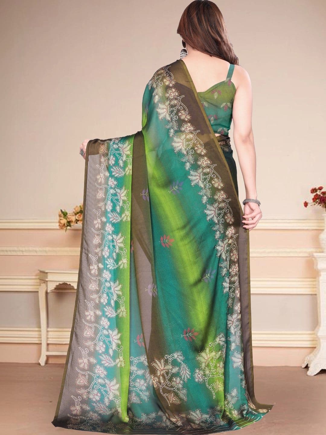 Owee Floral Zari Pure Chiffon Designer Saree thumbnail 3