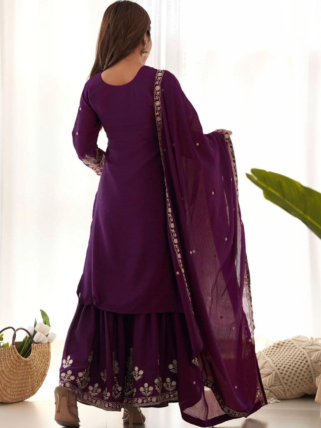 VASTRABELLA Women Ethnic Motifs Embroidered Regular Thread Work Kurta with Sharara & With Dupatta thumbnail 4