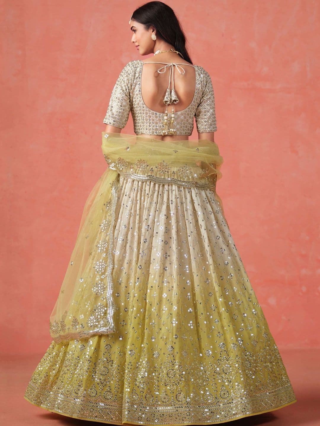 Zeel Clothing Embellished Mirror Work Semi-Stitched Lehenga & Unstitched Blouse With Dupatta thumbnail 3