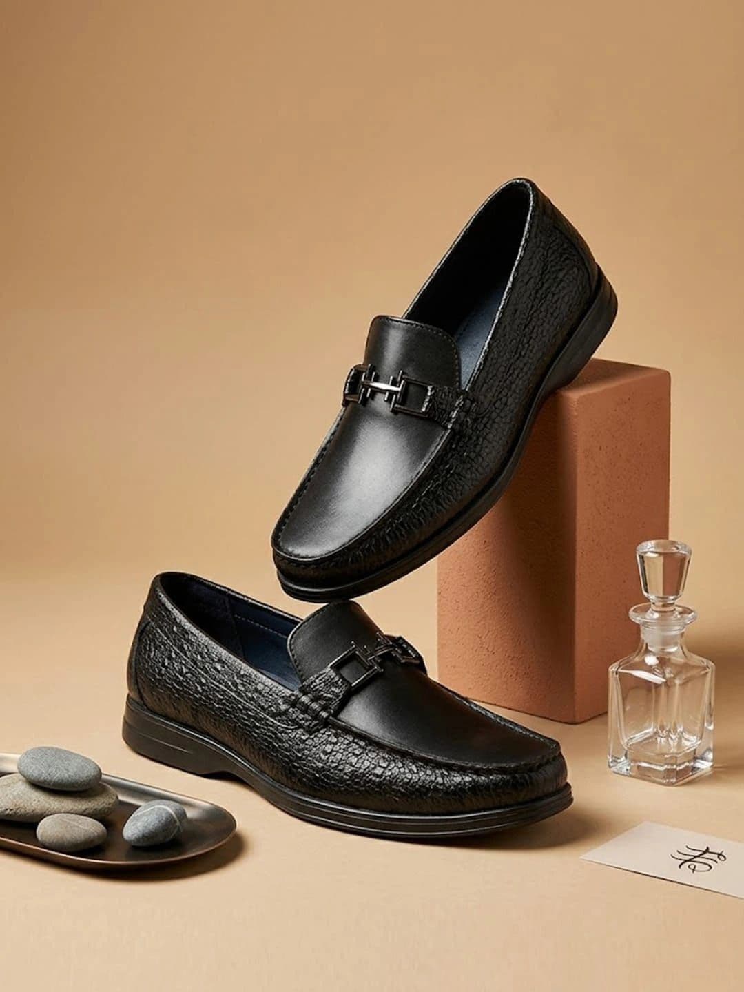 House of Pataudi Men Textured Round Toe Slip-On Loafers Formal Shoes thumbnail 4