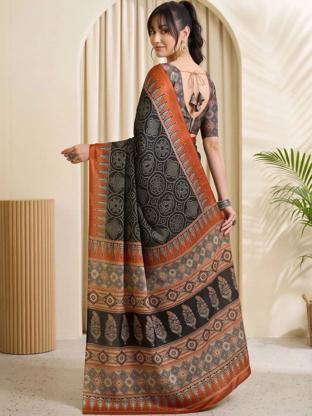 Saree mall Batik Satin Designer Block Print Sarees thumbnail 4