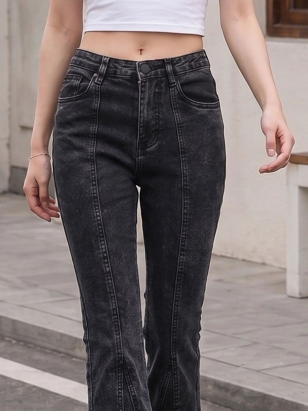 Style Quotient Women Classic Flared High-Rise Stretchable Jeans thumbnail 2