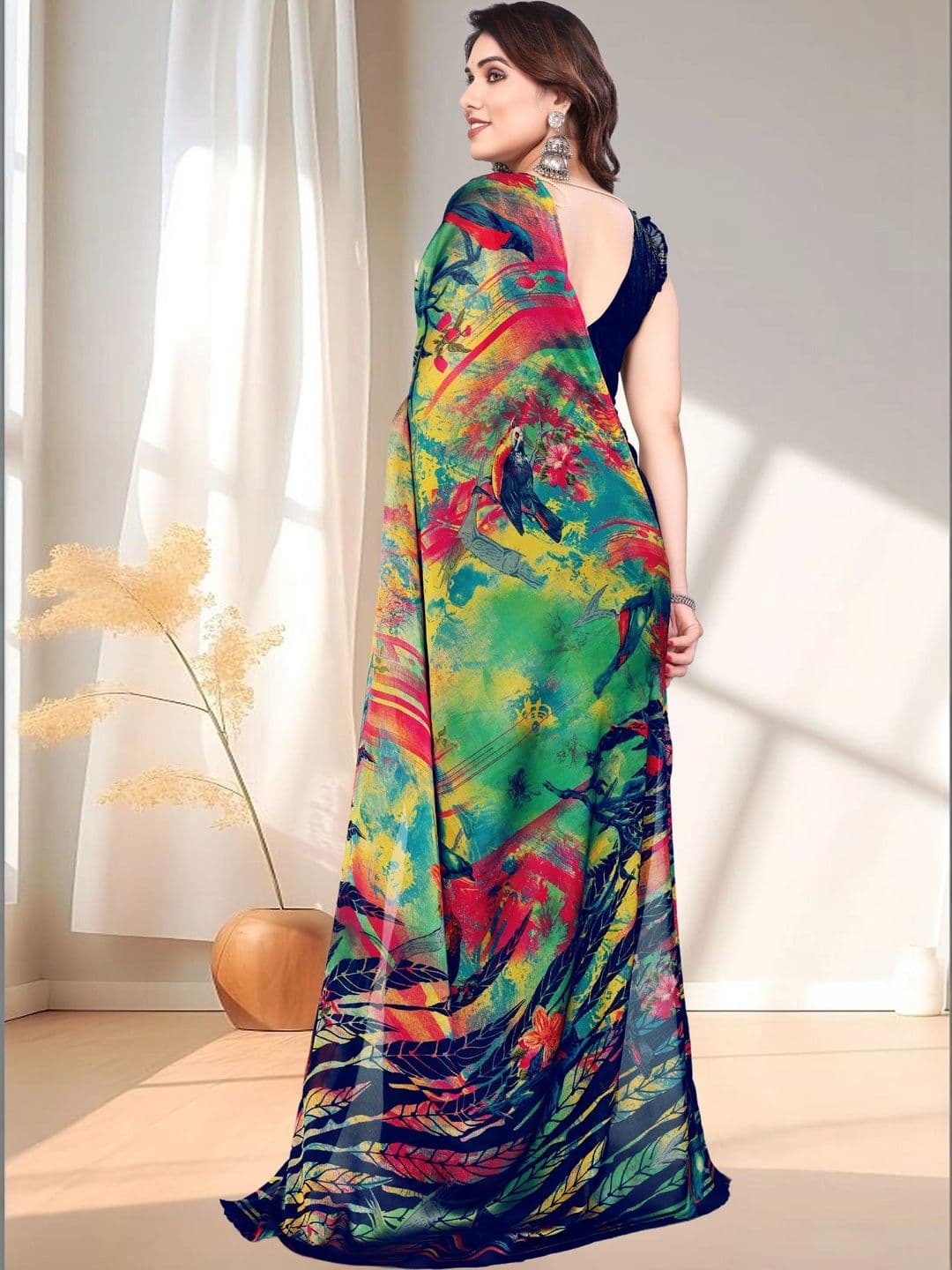 Owee Floral Pure Chiffon Designer Saree thumbnail 3