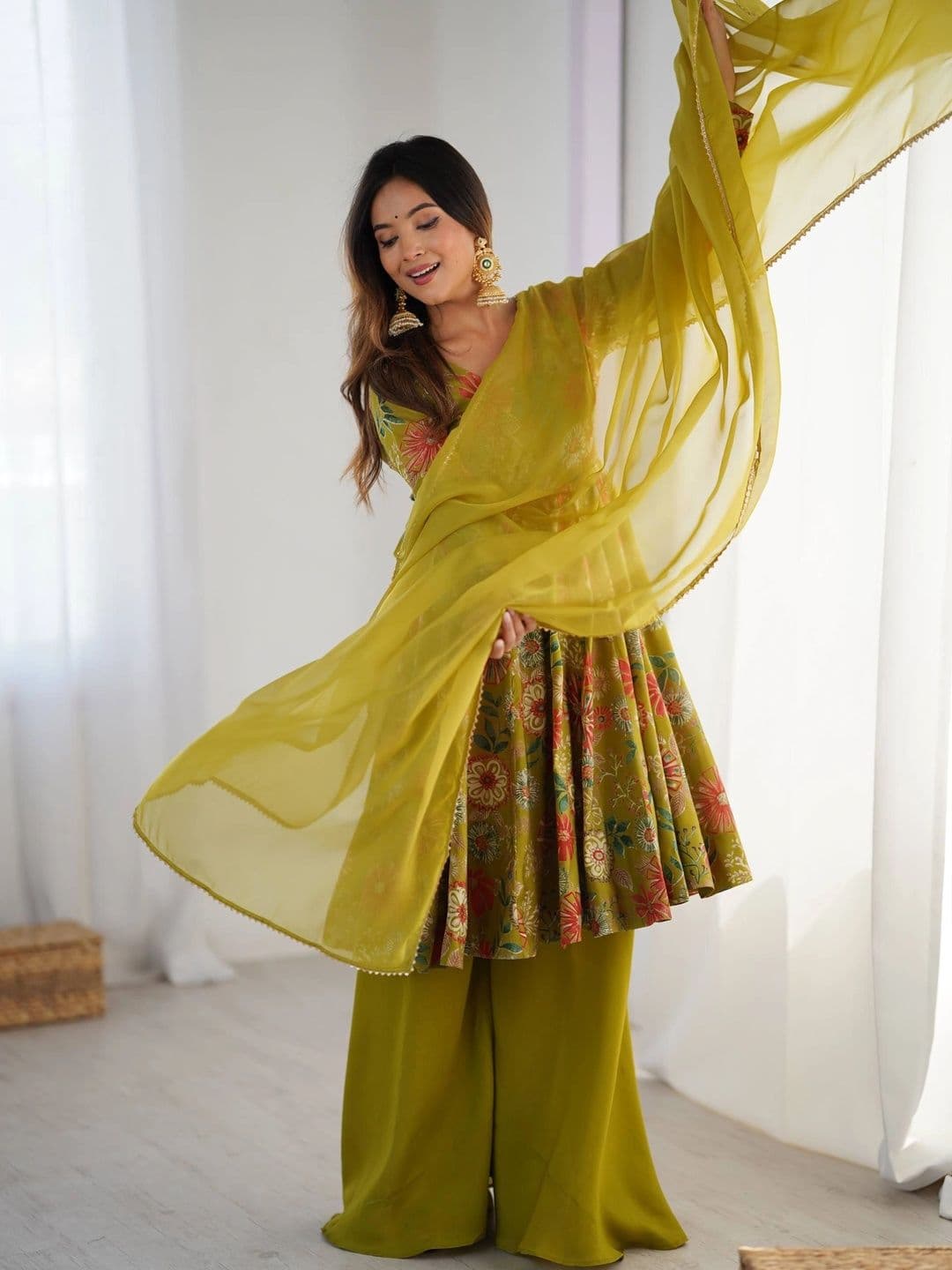 VASTRABELLA Women Floral Printed Empire Chanderi Silk Kurta with Sharara & With Dupatta thumbnail 6