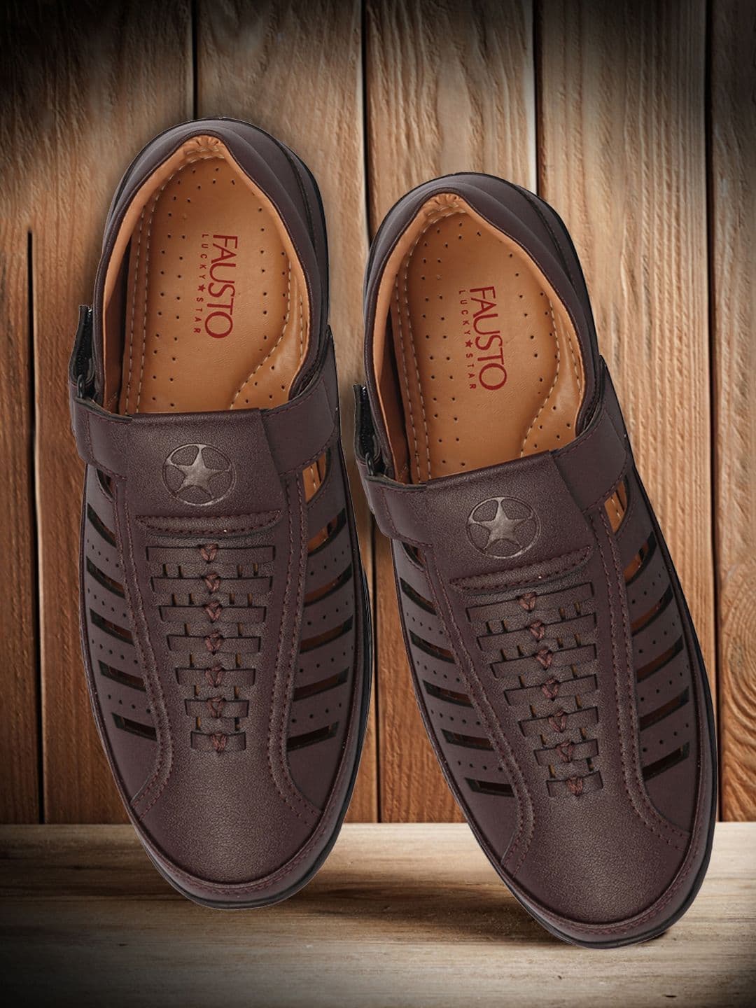 FAUSTO Men Brown & Black PU Shoe-Style Sandals thumbnail 6