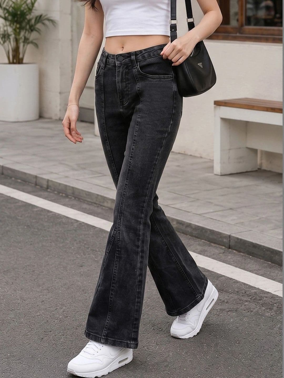 Style Quotient Women Classic Flared High-Rise Stretchable Jeans thumbnail 5