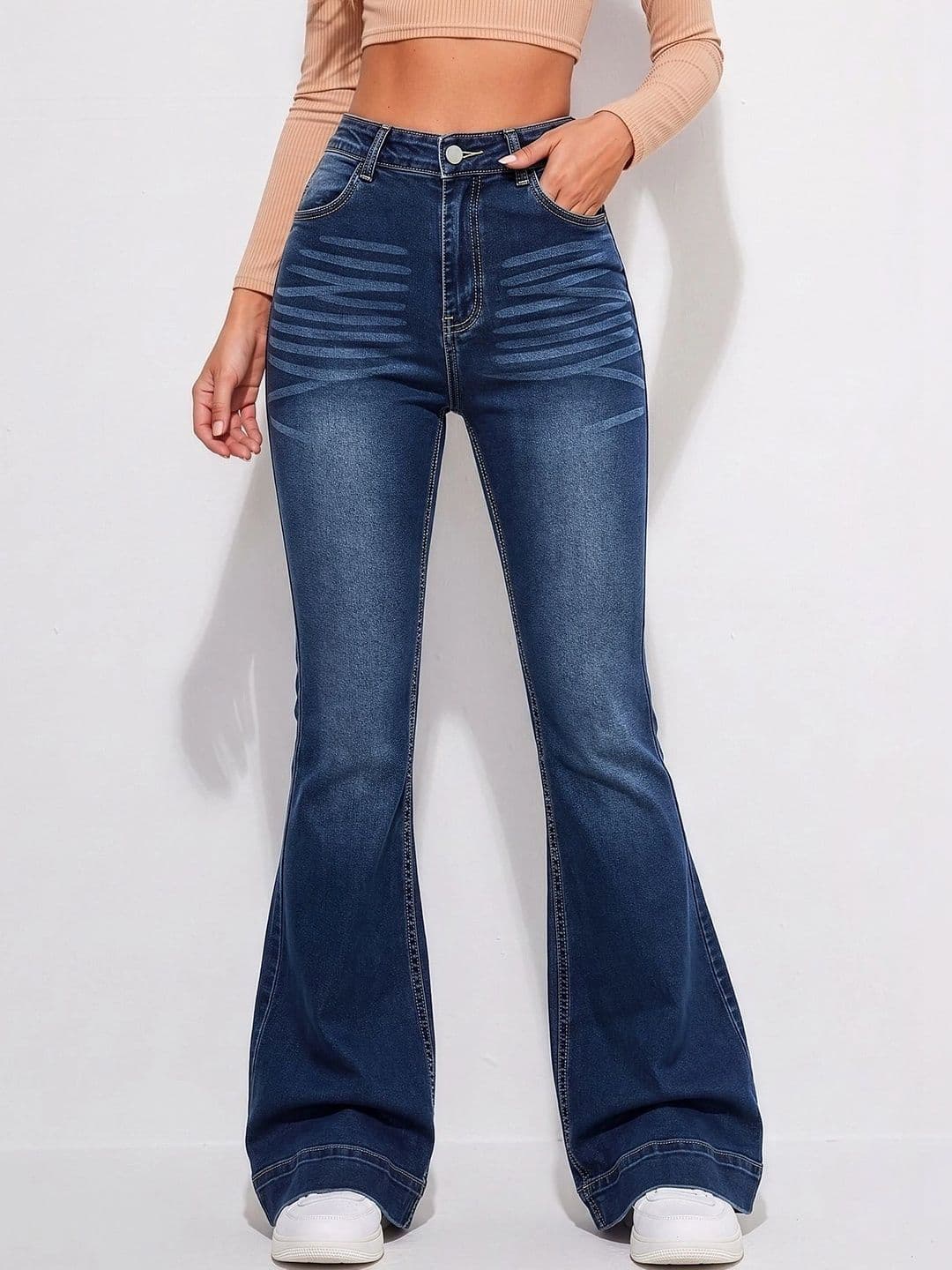 MULVARI Women Slim Fit High-Rise Low Distress Light Fade Stretchable Jeans - view 1