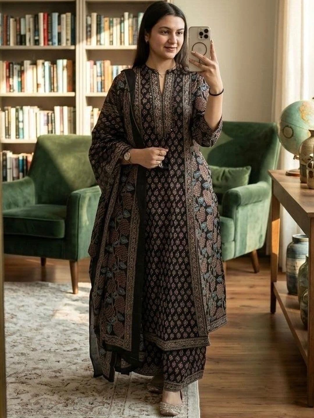 MILAAV Women Ethnic Motifs Printed Regular Pure Cotton Kurta with Palazzos & With Dupatta thumbnail 3