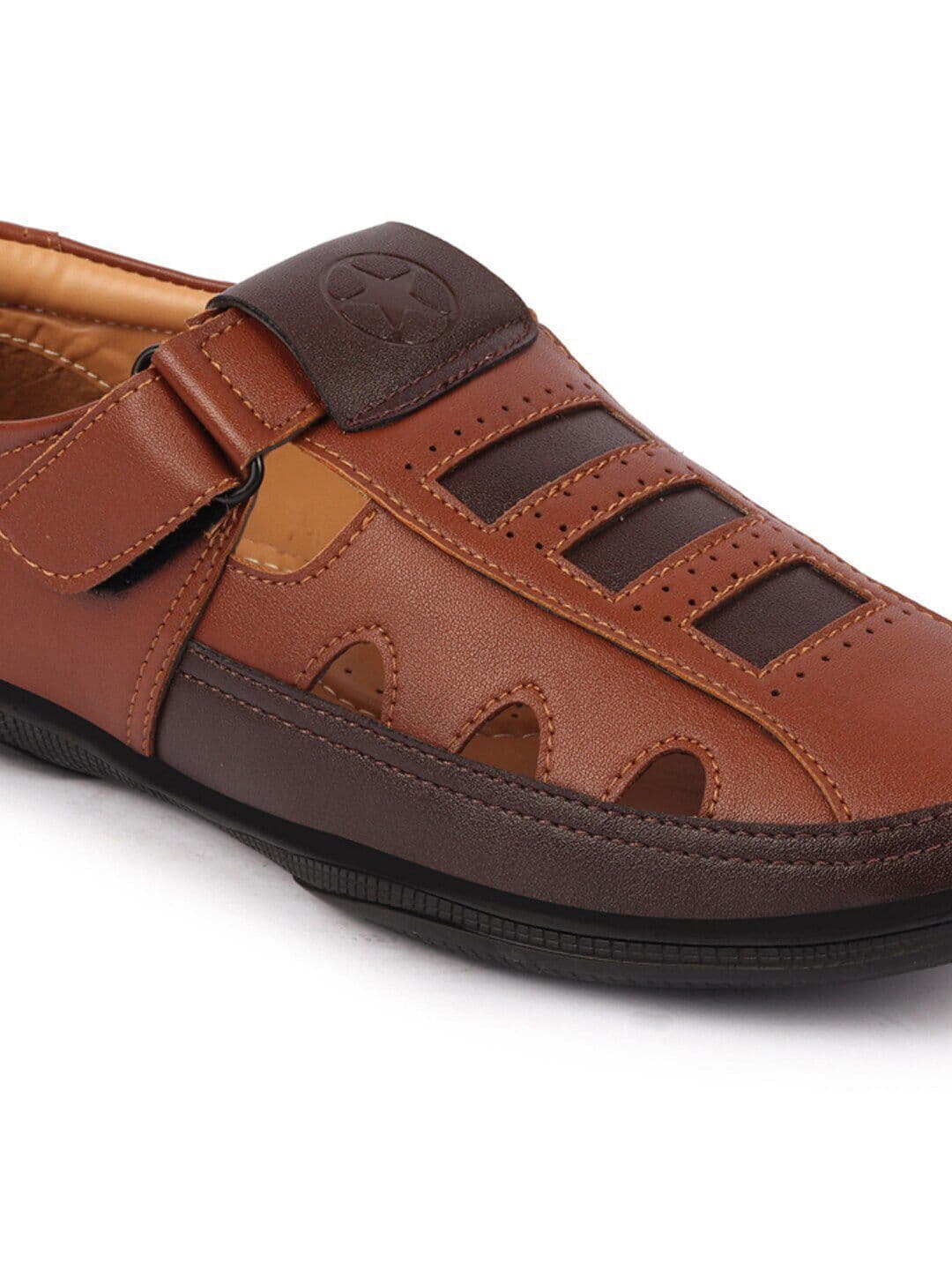 FAUSTO Men Tan & Black PU Comfort Sandals thumbnail 5