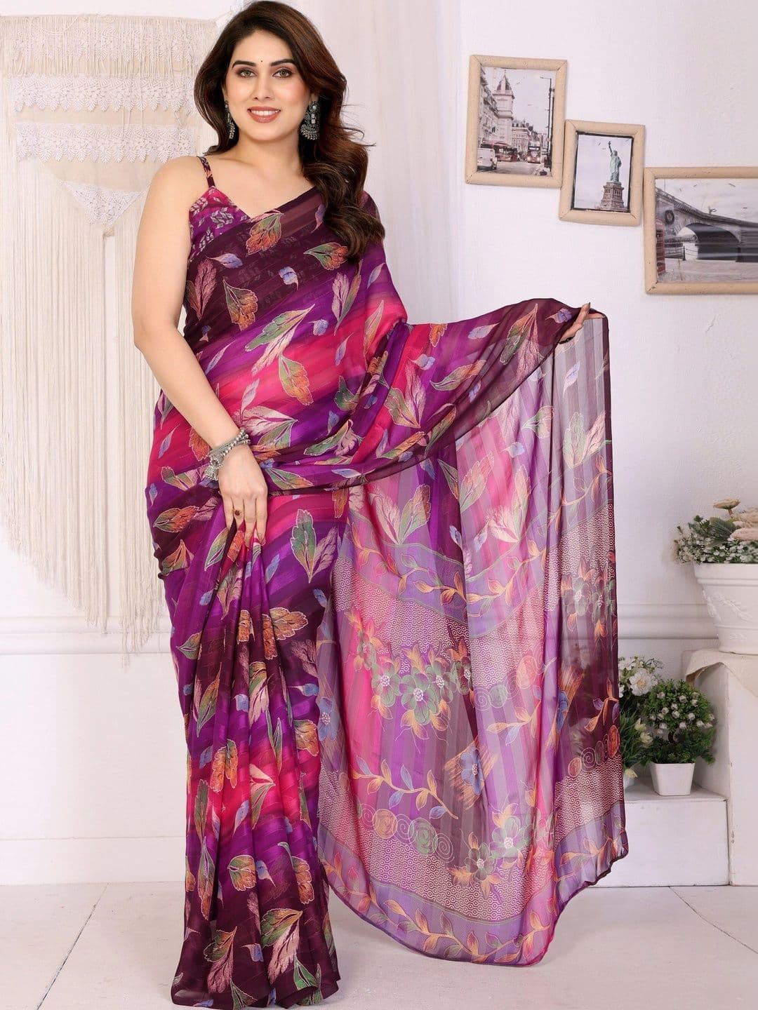 Owee Floral Pure Chiffon Designer Saree thumbnail 3
