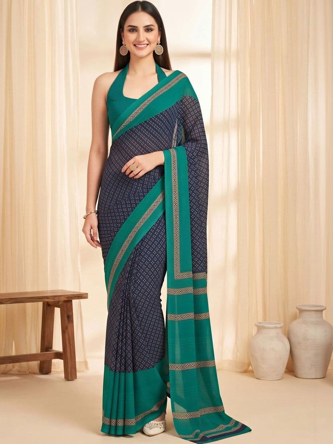 Saree mall Paisley Poly Crepe Designer Bagru Sarees - view 1