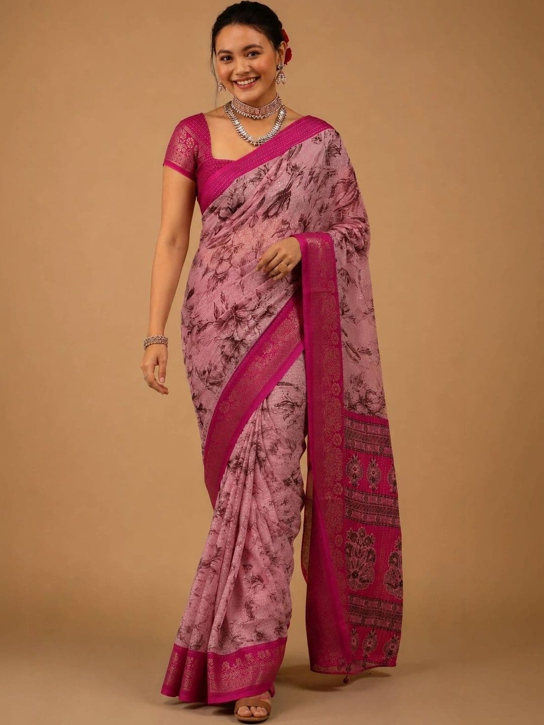 RegalDrapes Floral Zari Pure Georgette Saree thumbnail 4
