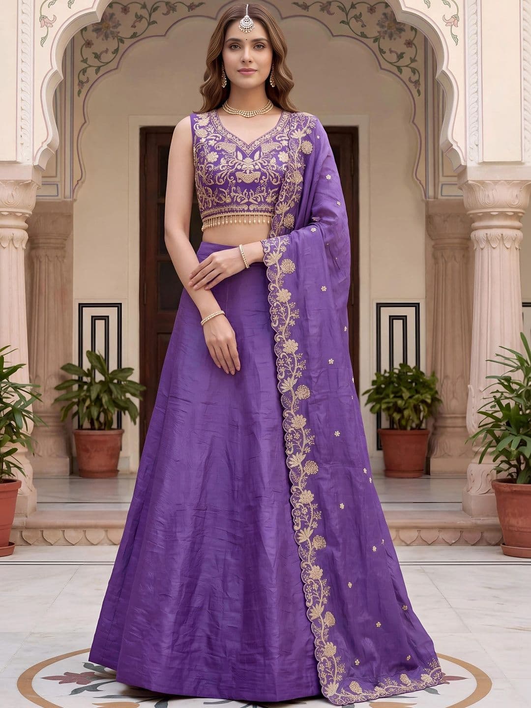 Zeel Clothing Embroidered Thread Work Semi-Stitched Lehenga & Unstitched Blouse With Dupatta - view 1
