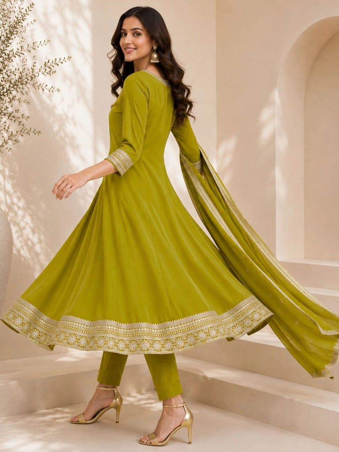 Mitera Women Ethnic Motifs Embroidered Regular Thread Work Kurta with Trousers & With Dupatta thumbnail 3