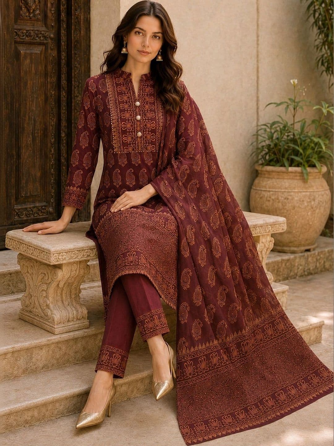 JAIPUR HAND BLOCK Women Ethnic Motifs Printed Regular Pure Cotton Kurta with Trousers & With Dupatta thumbnail 5