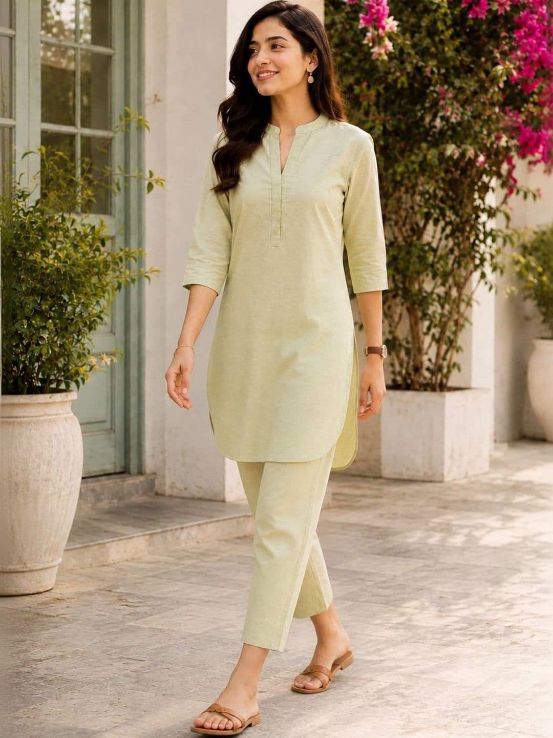 YUVVIK Women Regular Pure Cotton Kurta with Trousers thumbnail 4