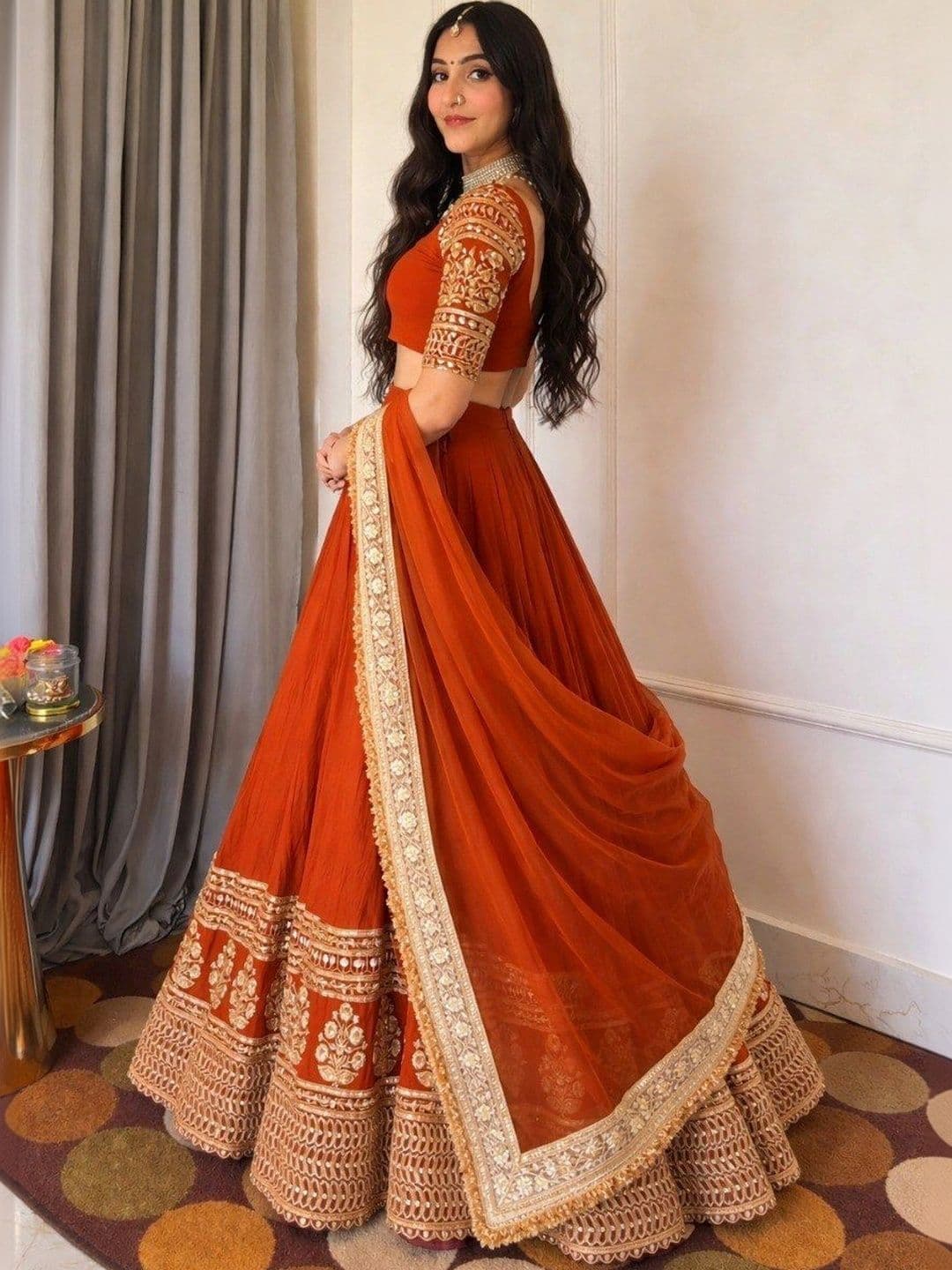 BLUSH STREET Embroidered Semi-Stitched Lehenga & Blouse With Dupatta thumbnail 4