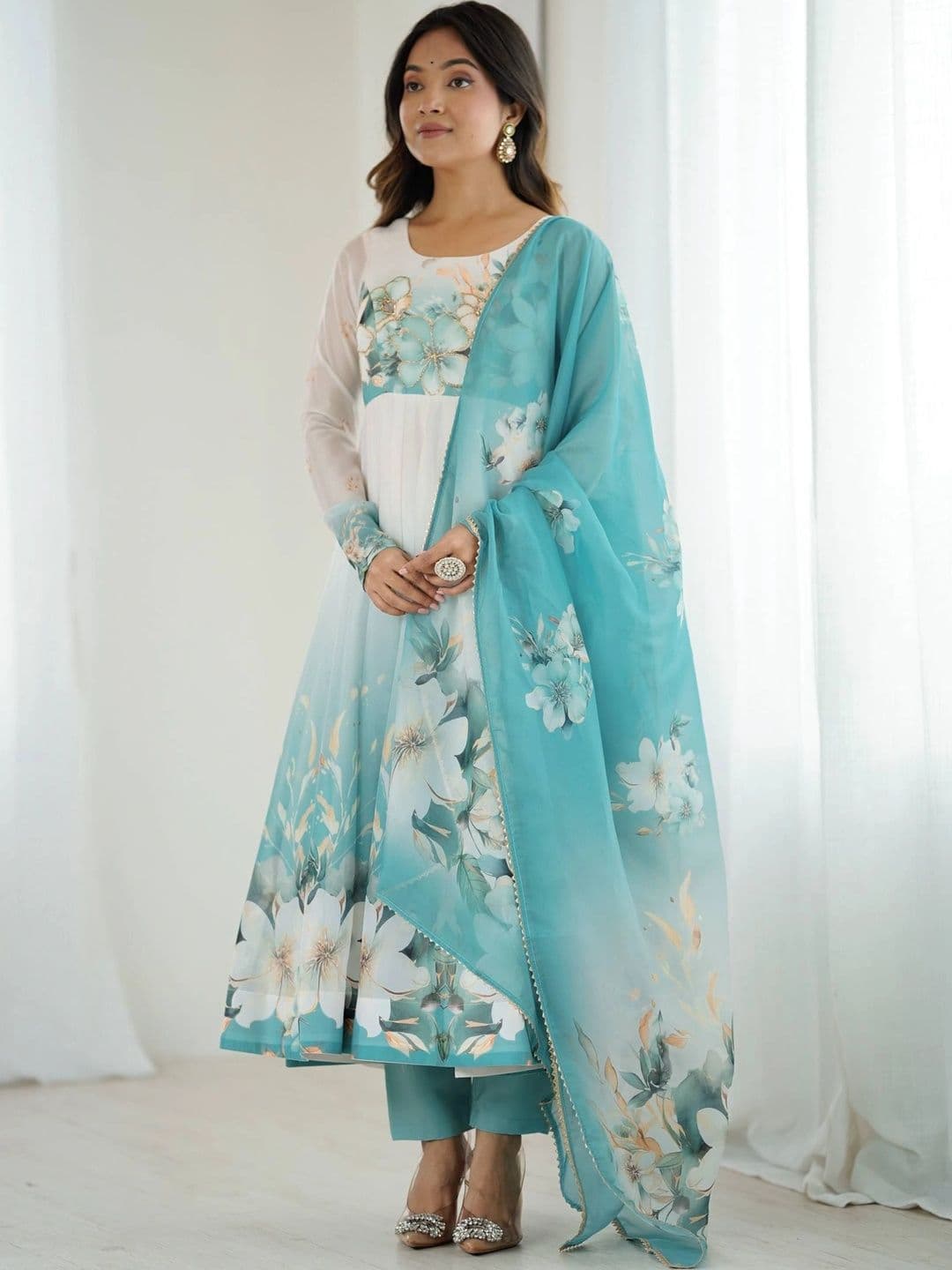 VASTRABELLA Women Floral Printed Empire Kurta with Trousers & With Dupatta - view 1
