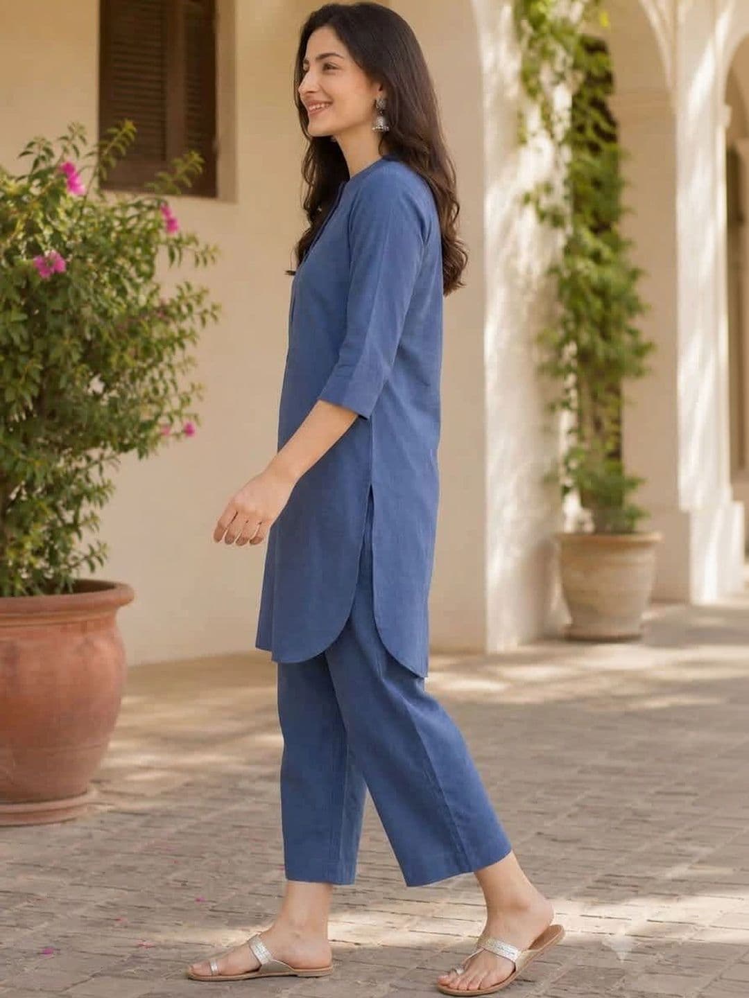 YUVVIK Women Regular Pure Cotton Kurta with Trousers thumbnail 4