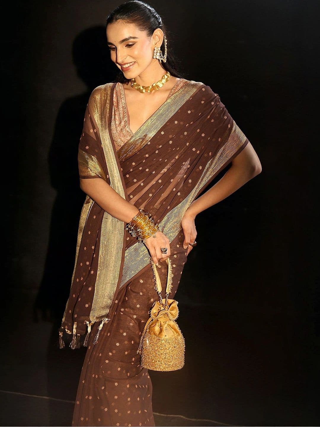 Libas Woven Design Zari Pure Chiffon Saree thumbnail 7