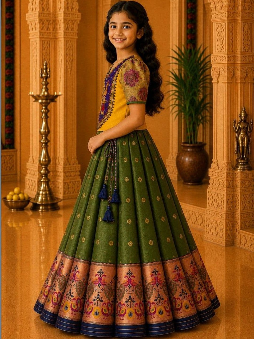 Xepon Girls Embroidered Thread Work Ready to Wear Lehenga & thumbnail 4