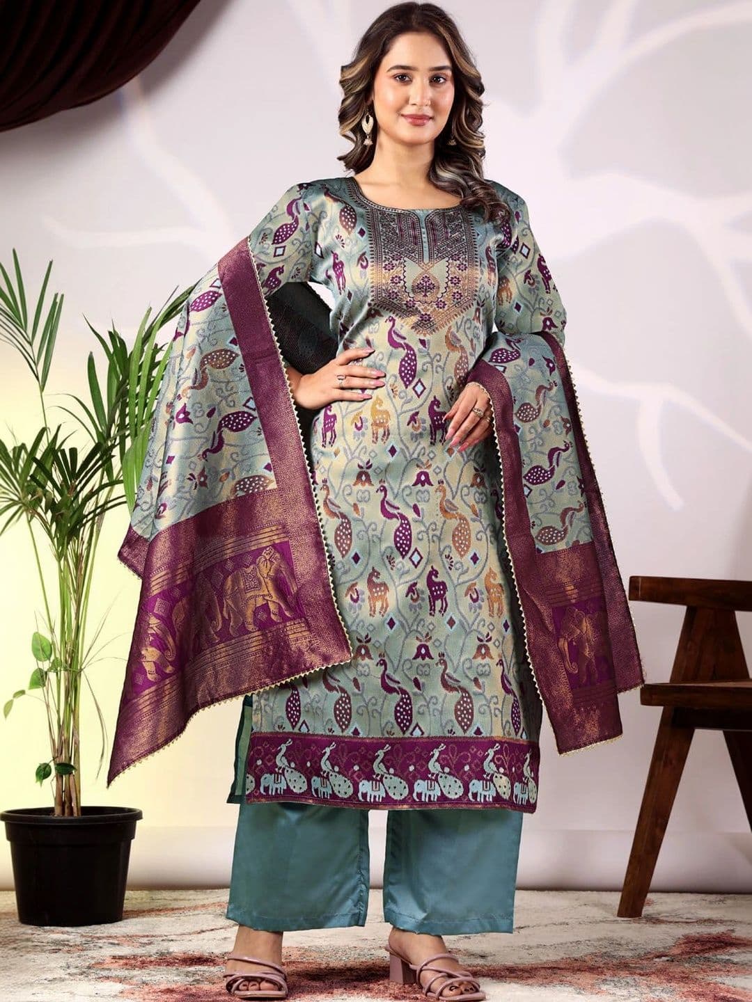 kantuba Art Silk Unstitched Dress Material thumbnail 3