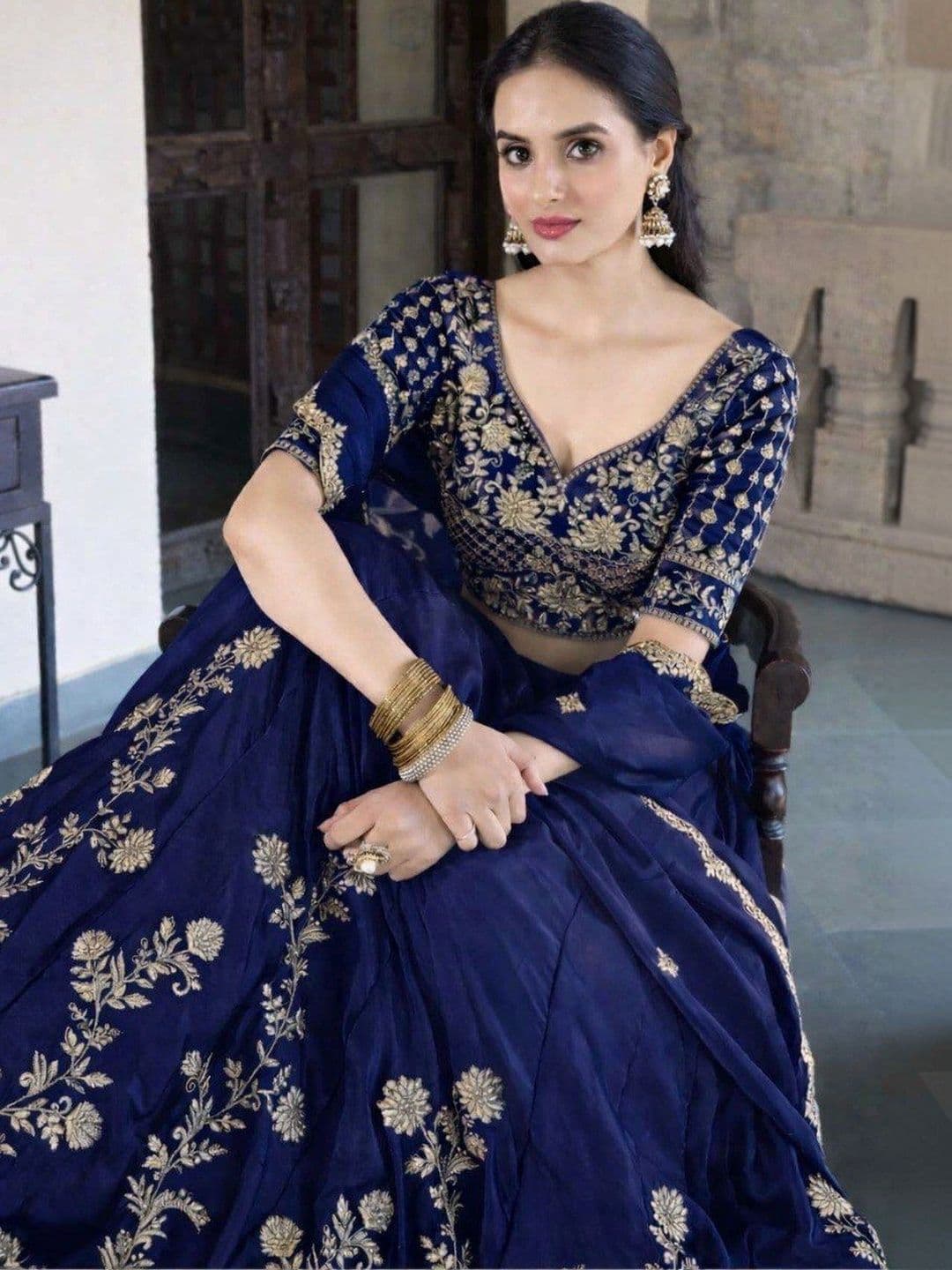 BLUSH STREET Embroidered Semi-Stitched Lehenga & Blouse With Dupatta thumbnail 4