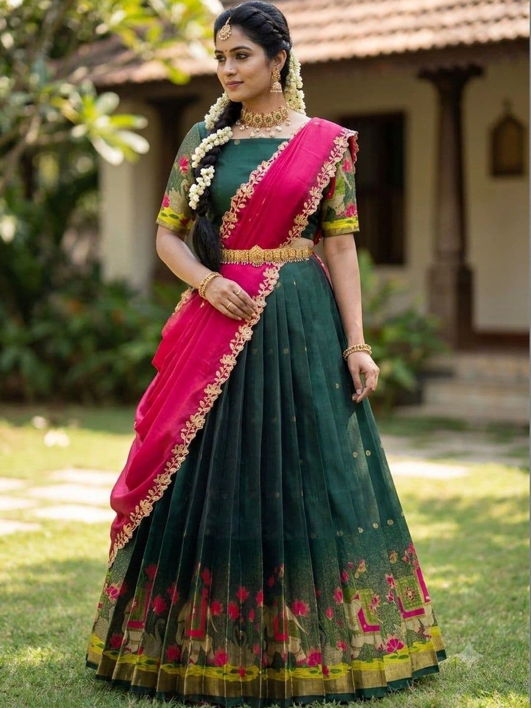 Pink Bindi Embroidered Semi-Stitched Lehenga & Unstitched Blouse With Dupatta - view 1