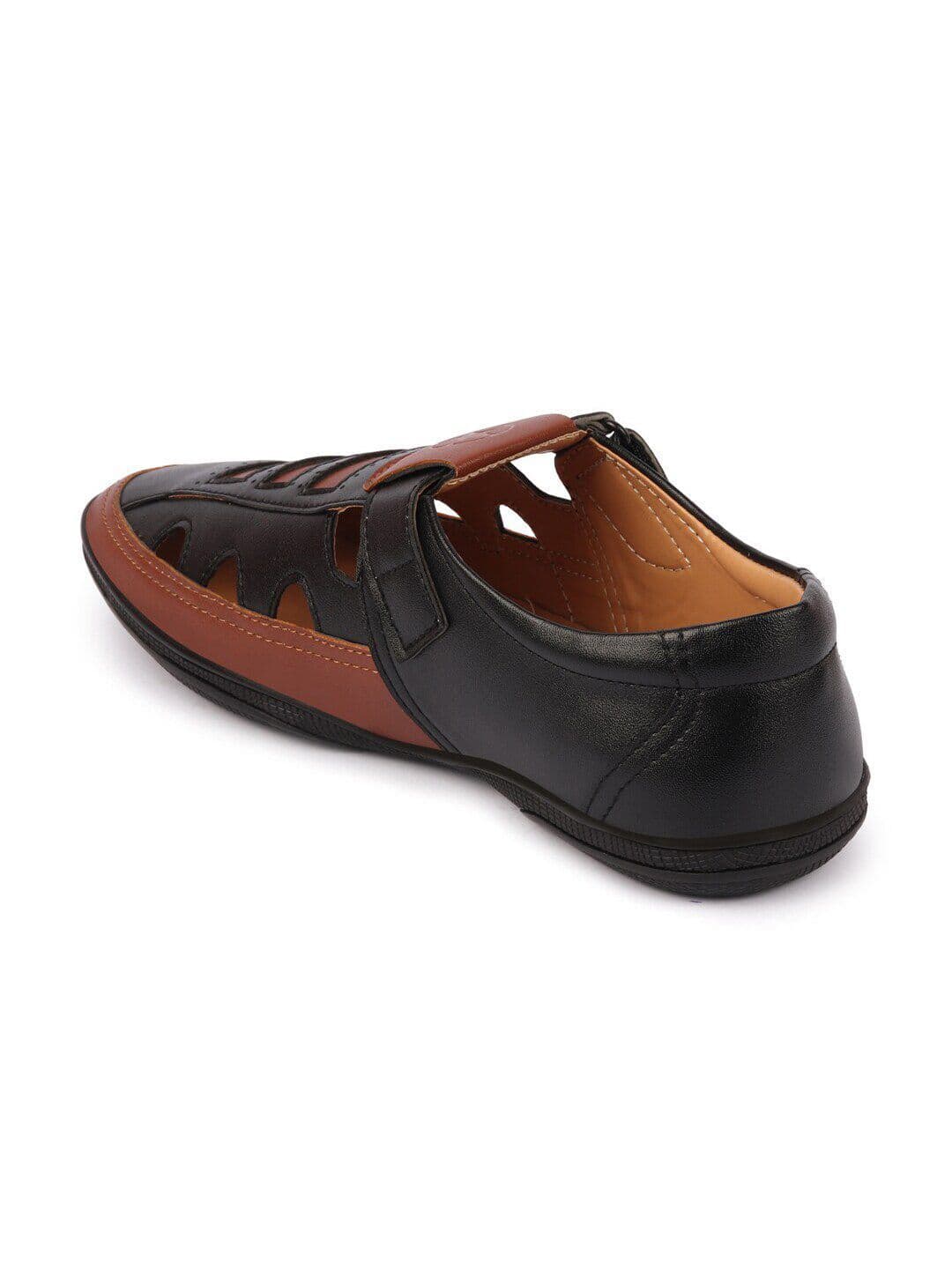 FAUSTO Men Black & Brown PU Comfort Sandals thumbnail 7