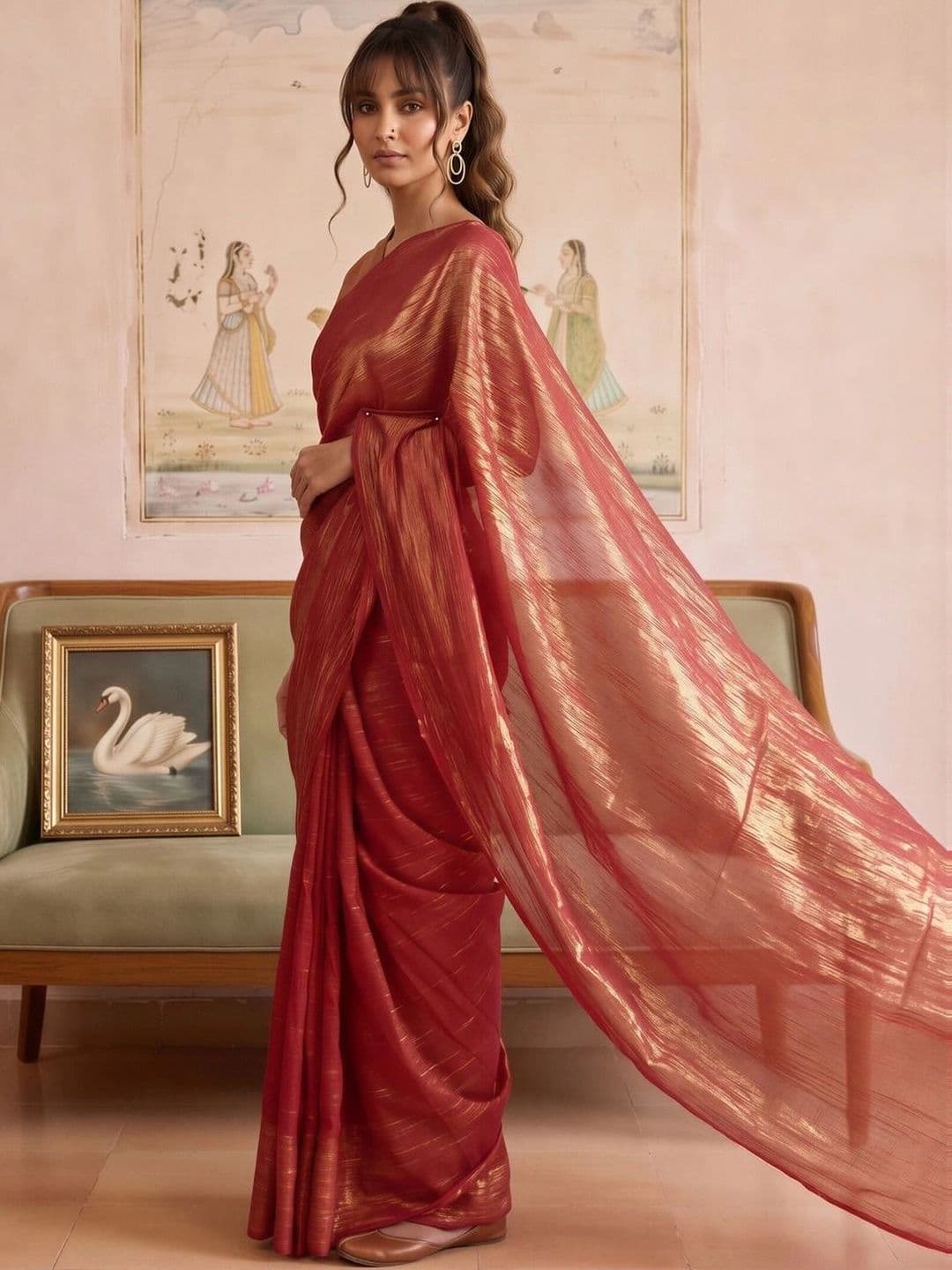 KALINI Striped Zari Tissue Designer Saree thumbnail 5