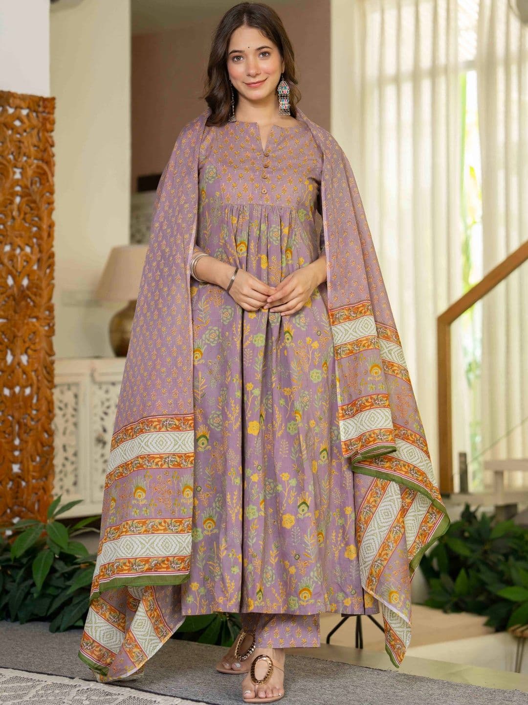 KALINI Women Ethnic Motifs Printed Empire Pure Cotton Kurta with Trousers & With Dupatta thumbnail 6