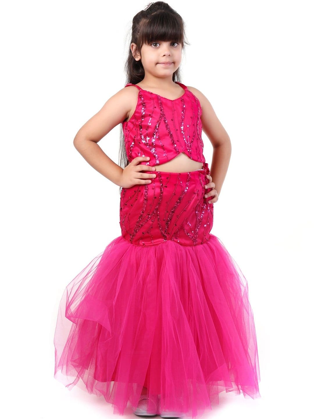 Huggle Boo Girls Magenta Fish Cut Sequin Lehenga Choli thumbnail 2