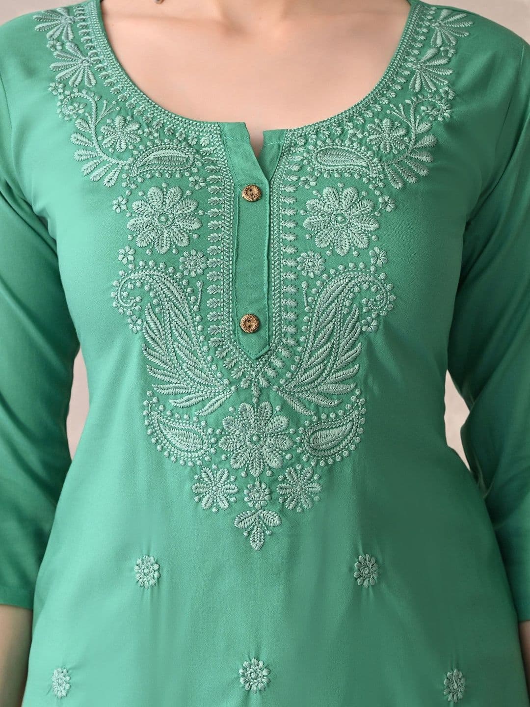 ROSHNI Women Floral Embroidered Round Neck Thread Work Cotton Regular Kurti thumbnail 6