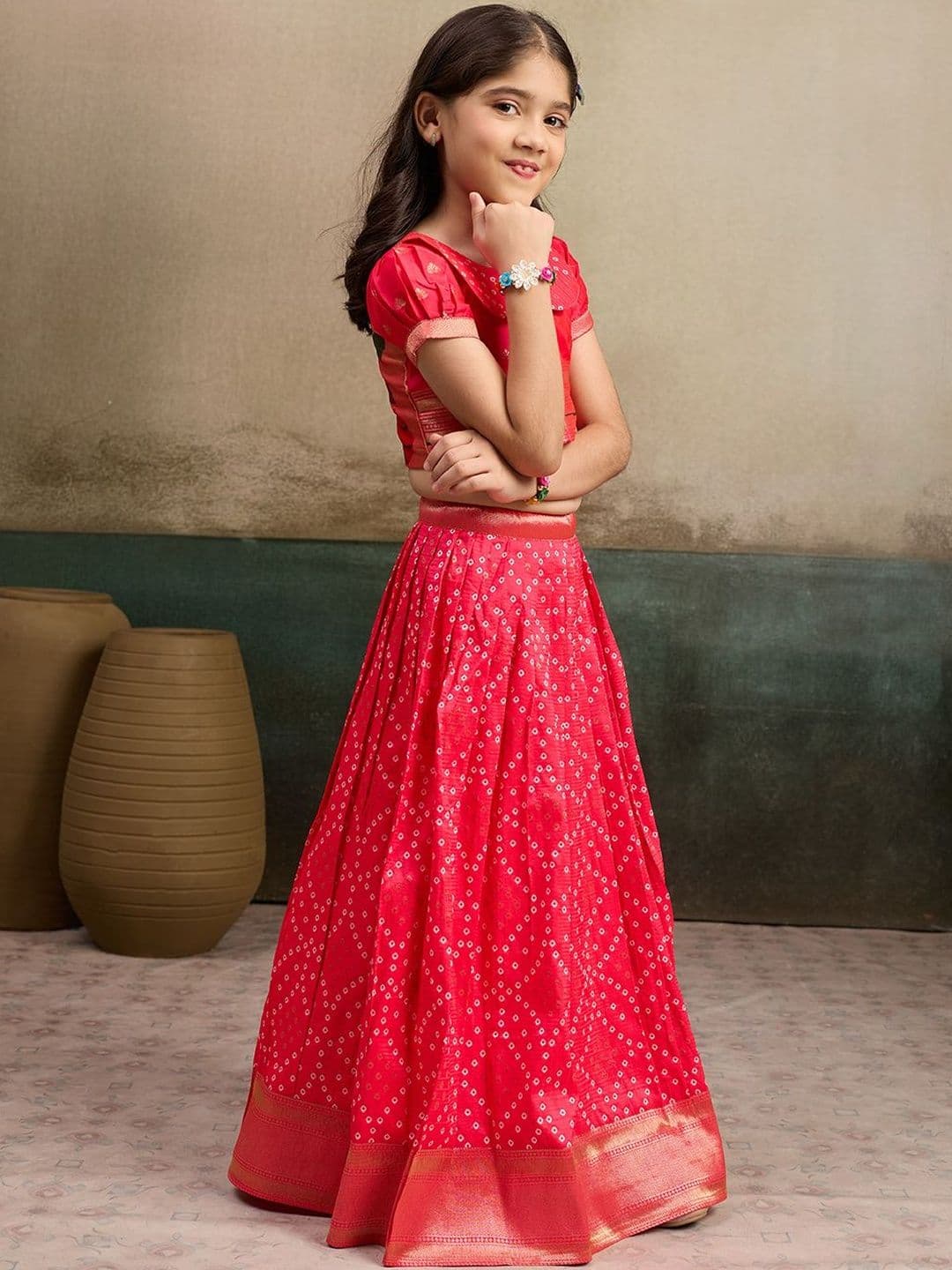 Tasarika Girls Pink Embellished Ready to Wear Lehenga Choli thumbnail 2
