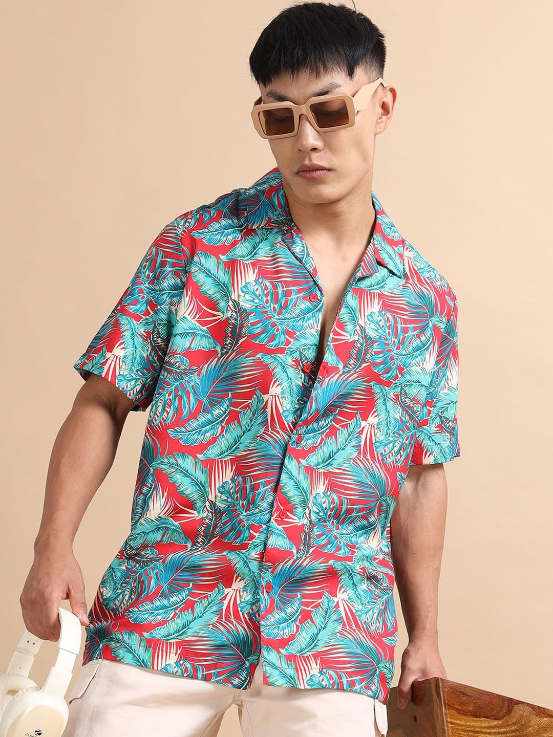 StitchX Men Short Sleeve Tropical Printed Cuban Collar Beach Shirt - view 1