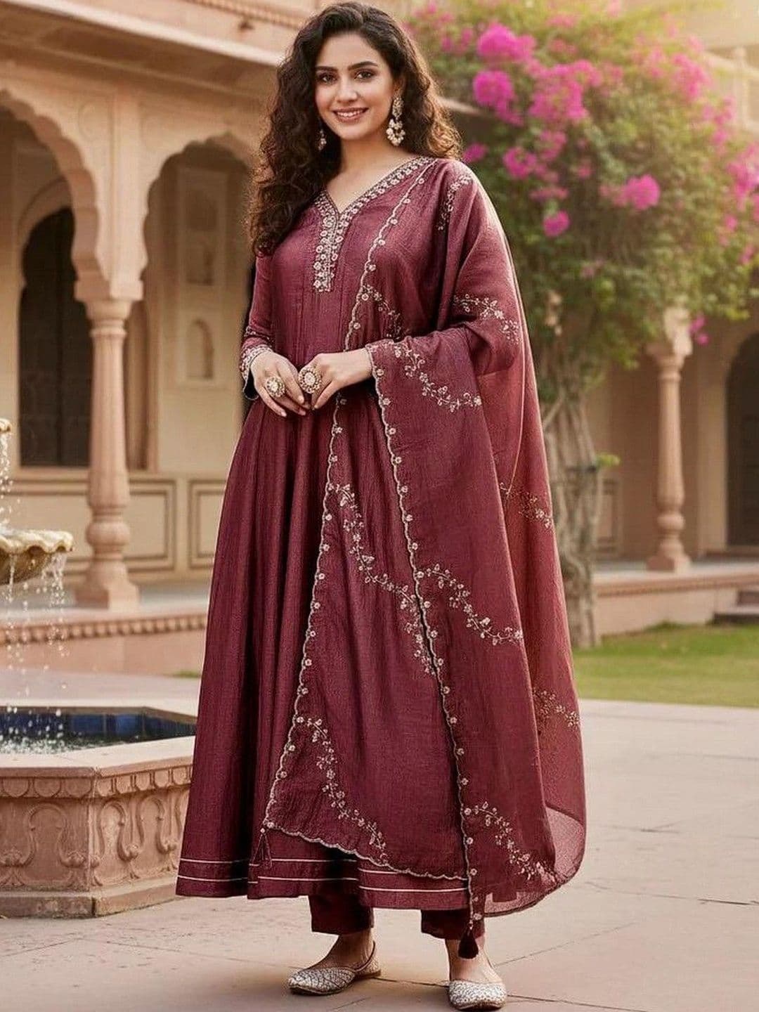 Kanerindia Women Ethnic Motifs Embroidered Regular Thread Work Kurta with Trousers & With Dupatta thumbnail 3