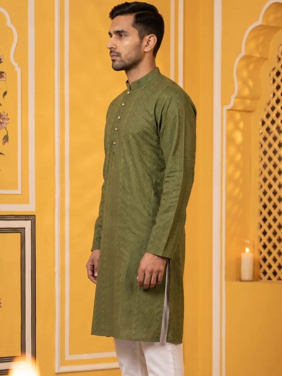 Jompers Men Ethnic Motifs Embroidered Chikankari Kurta thumbnail 4