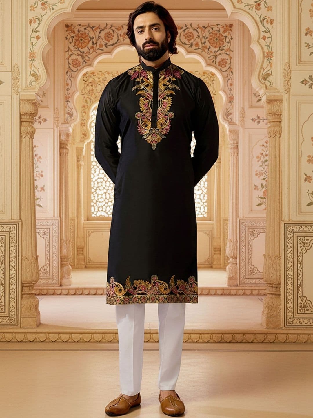 RANGRAAG Men Ethnic Motifs Embroidered Thread Work Kurta thumbnail 4