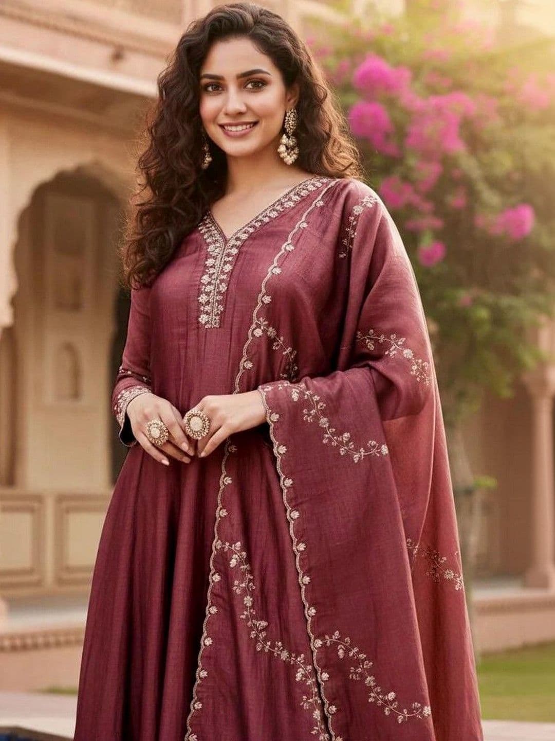 Kanerindia Women Ethnic Motifs Embroidered Regular Thread Work Kurta with Trousers & With Dupatta thumbnail 2
