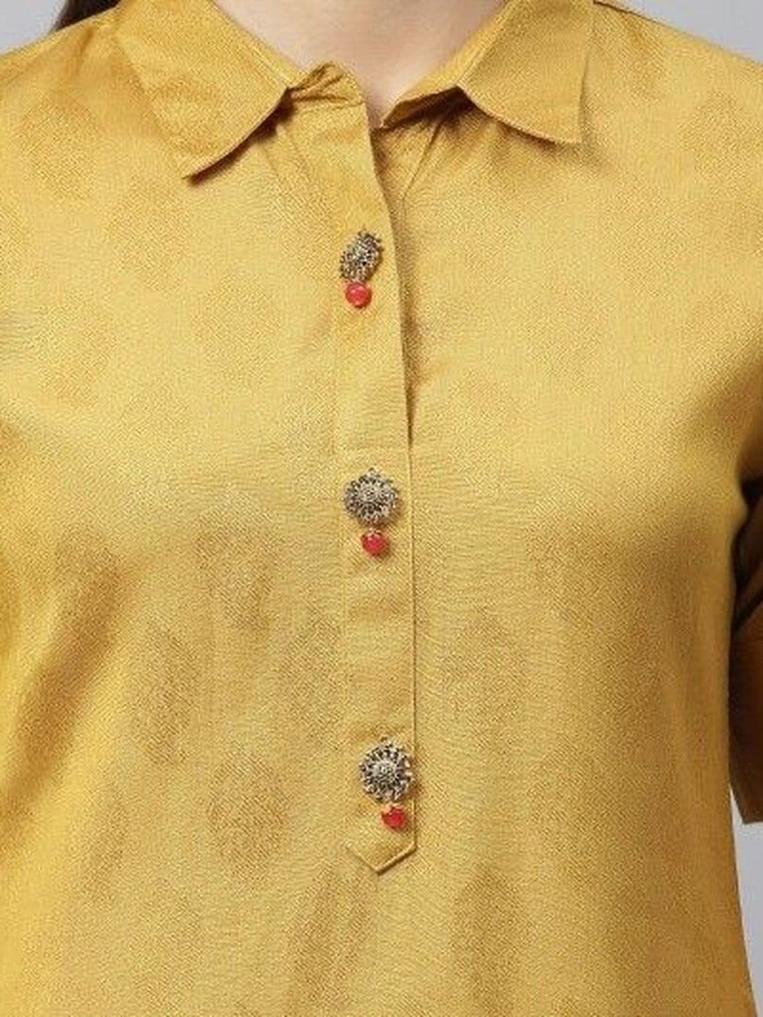 HK colours of fashion Women Shirt Collar Neck Jacquard Detailing Pathani Kurta thumbnail 5