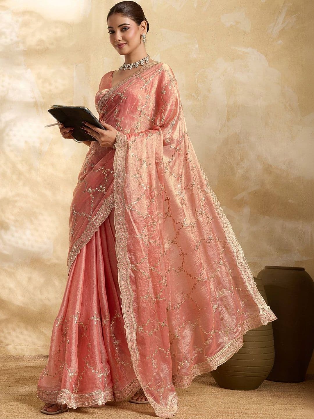 all about you Embellished Sequinned Organza Heavy Work Saree thumbnail 6