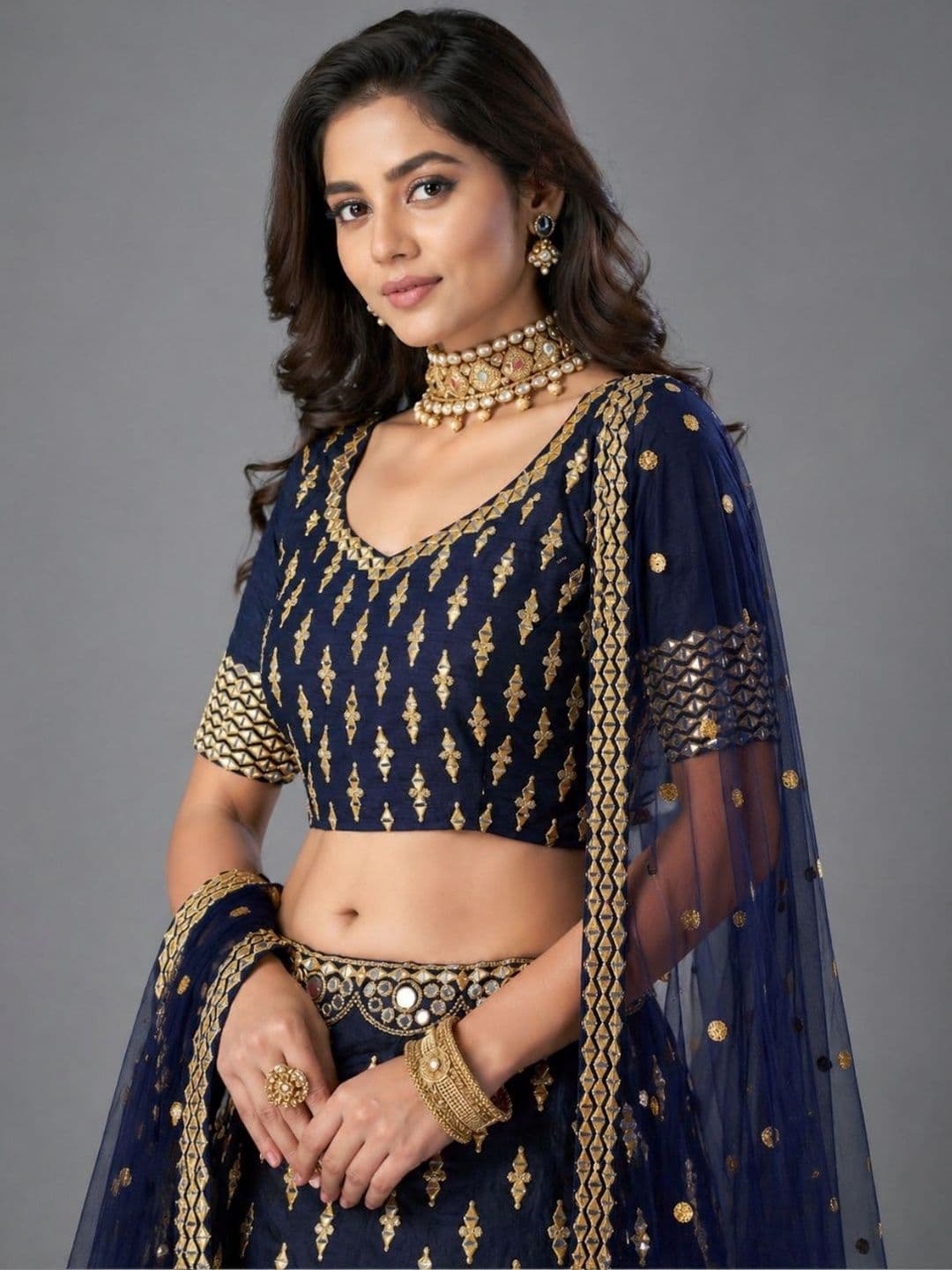 Fusionic Embellished Sequinned Semi-Stitched Lehenga & Blouse With Dupatta thumbnail 3