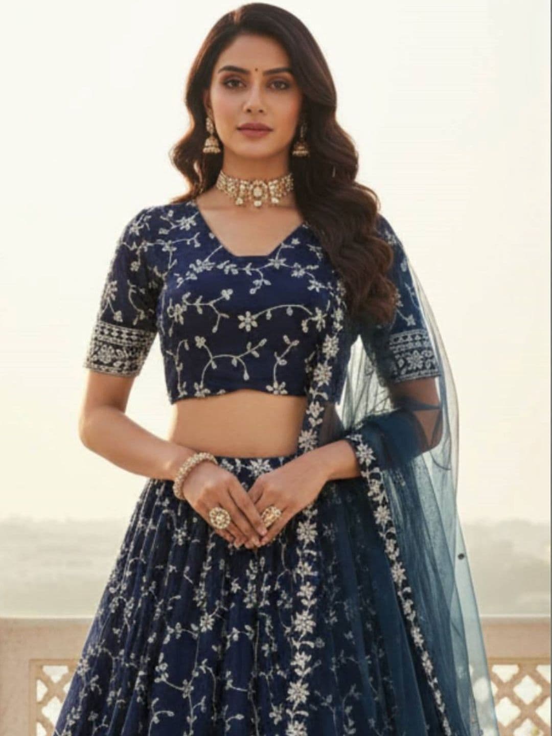 DREAM EXPORTER Embroidered Thread Work Semi-Stitched Lehenga & Blouse With Dupatta thumbnail 2